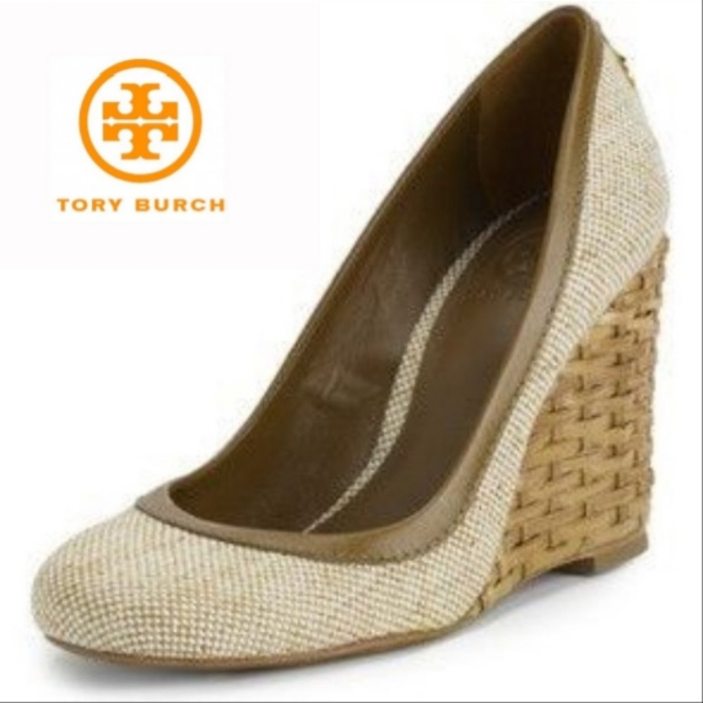 TORY BURCH Bovary Tweed Wicker Wedge